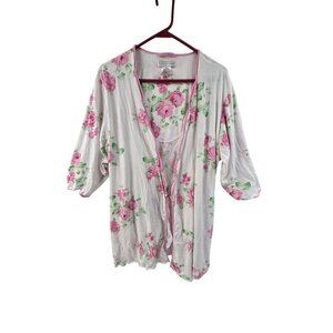 Earth Angels Women's Robe  Long Sleeve Knee Length Floral Pink Size XL
